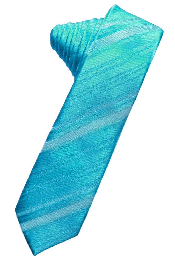 Classic Collection Turquoise Striped Satin Skinny Necktie