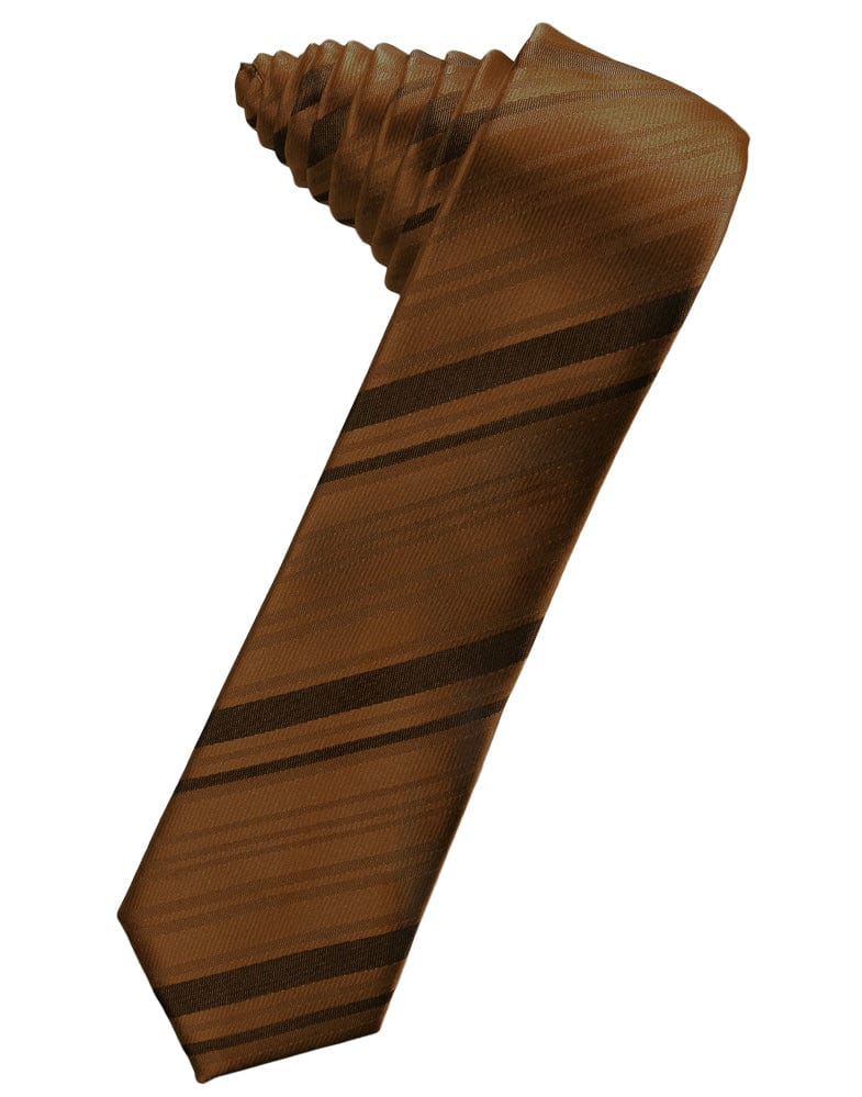 Classic Collection Cognac Striped Satin Skinny Necktie