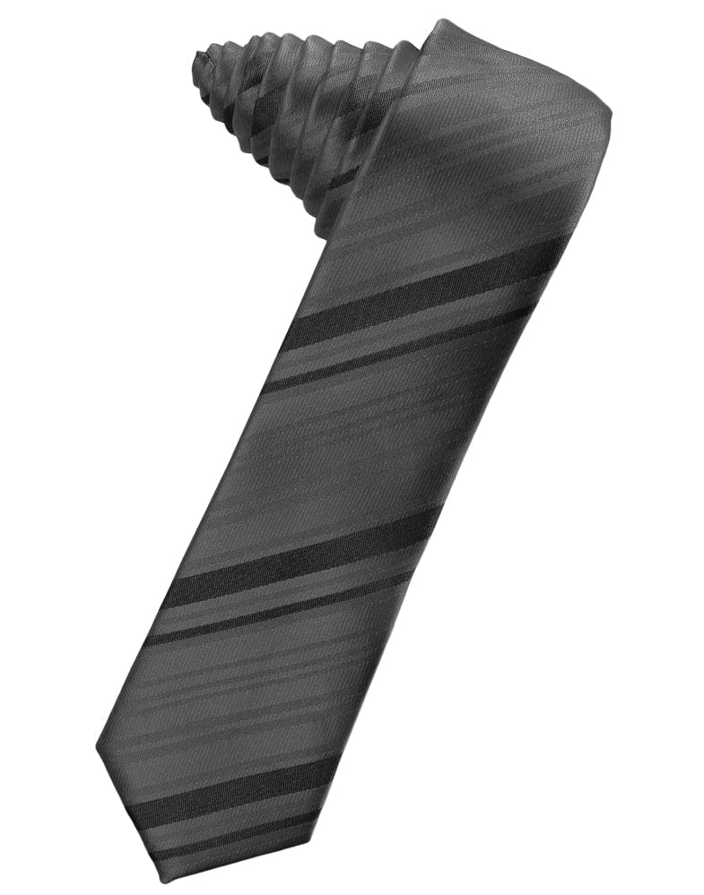 Classic Collection Pewter Striped Satin Skinny Necktie