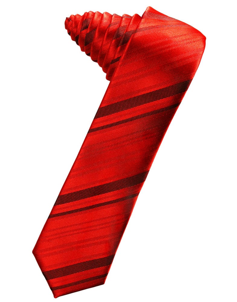 Classic Collection Scarlet Striped Satin Skinny Necktie