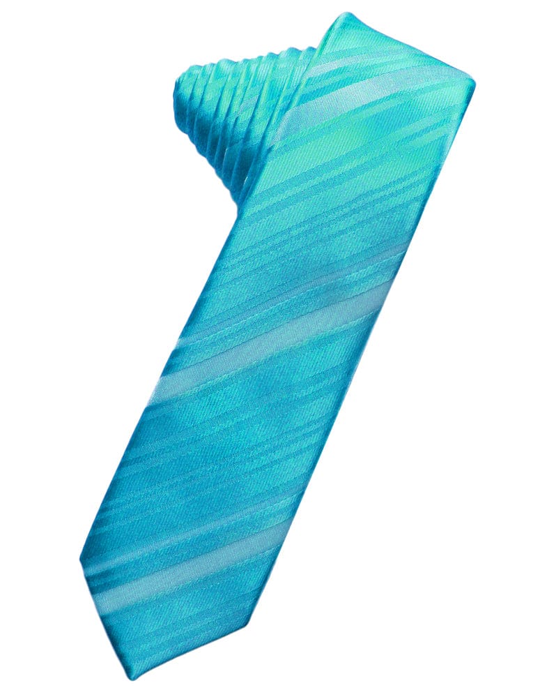 Classic Collection Turquoise Striped Satin Skinny Necktie